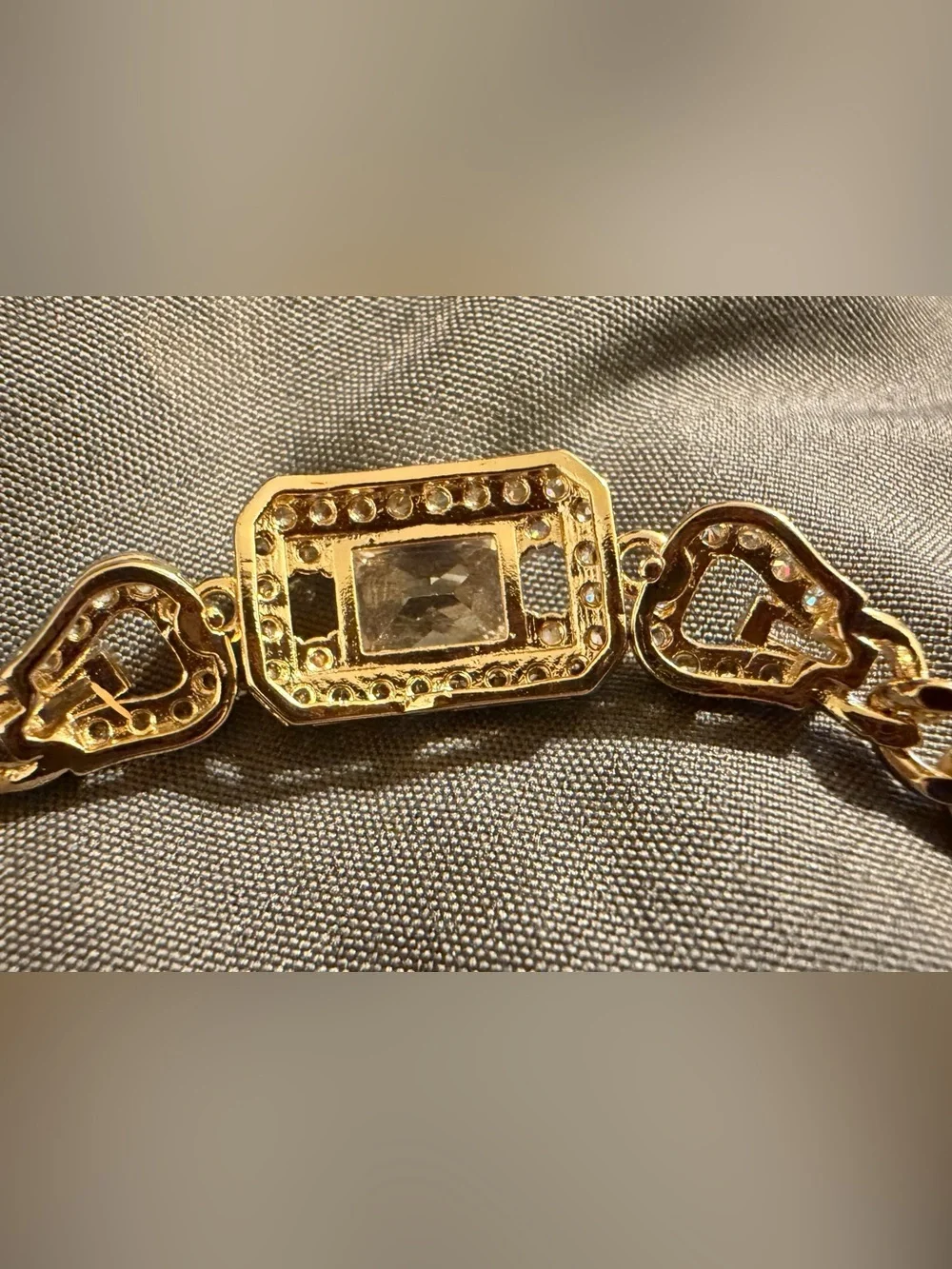 Gold-Tone Chain Bracelet with Rectangular Crystal Accent